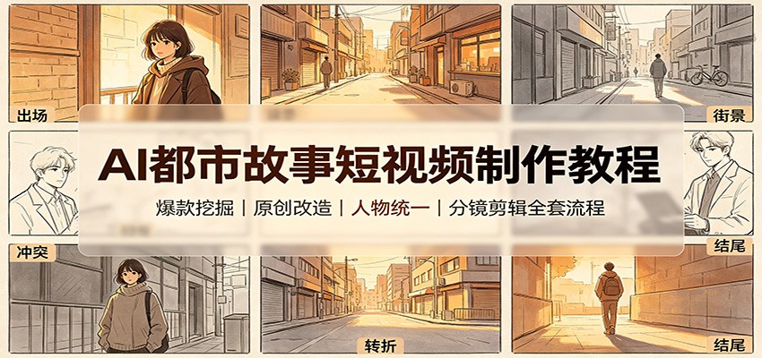 AI都市故事短视频制作教程:爆款挖掘原创改造,人物统一分镜剪辑全套流程-好游戏网创