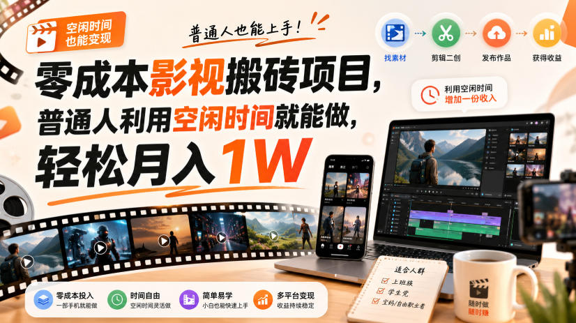 零门槛影视搬砖项目，月入万元，玩法稳定普通人可落地的长期副业！-好游戏网创分享平台