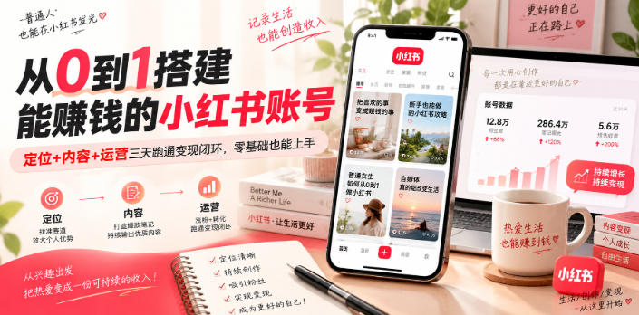 从0到1搭建能賺钱的小红书账号,定位+内容+运营三天跑通变现闭环-好游戏网创