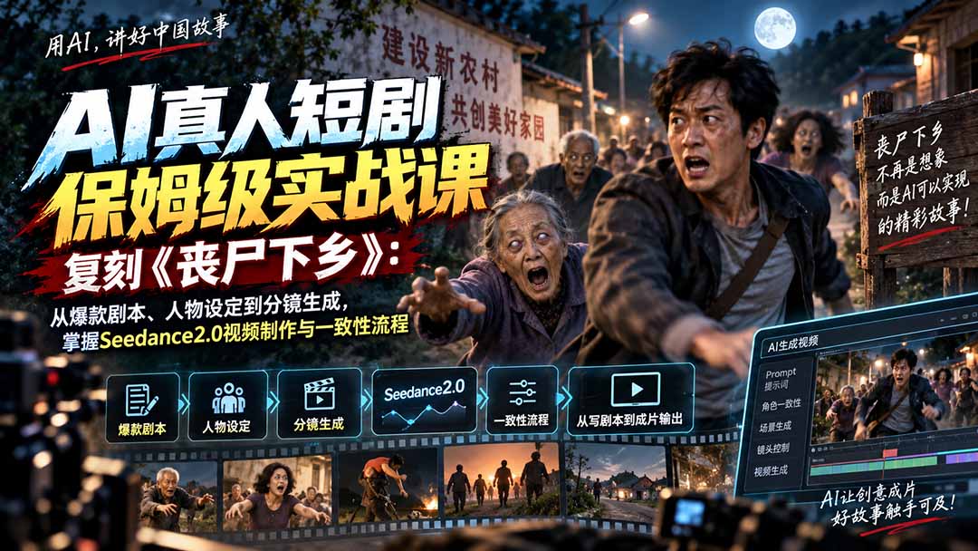 AI真人短剧保姆级实战课，复刻《丧尸下乡》：从爆款剧本、人物设定到分镜生成，掌握Seedance2.0视频制作与一致性流程-好游戏网创分享平台