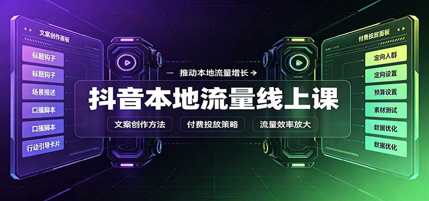 抖音本地流量线上课：账号搭建拍摄剪辑，文案创作与付费投放教学-好游戏网创