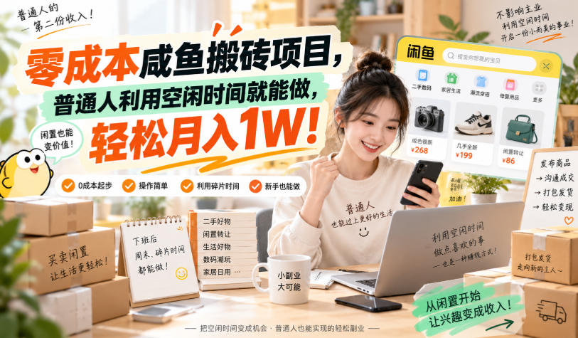 零成本咸鱼搬砖项目,普通人利用空闲时间就能做,轻松月入1W!【揭秘】-好游戏网创