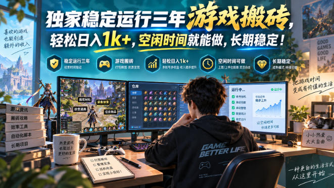 独家稳定运行三年游戏搬砖,轻松日入1k+,空闲时间就能做,长期稳定!【揭秘】-好游戏网创