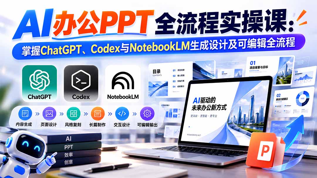 【无水印】AI办公PPT全流程实操课: 掌握ChatGPT、Codex与NotebookLM生成设计及可编辑全流程-好游戏网创分享平台