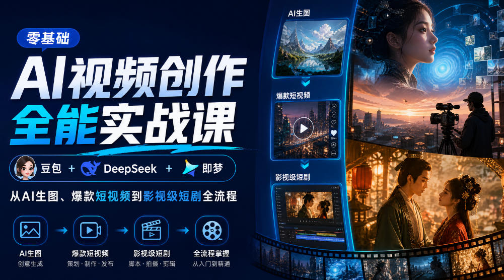 零基础AI视频创作全能实战课|豆包+DeepSeek+即梦,从AI生图、爆款短视频到影视级短剧全流程-好游戏网创