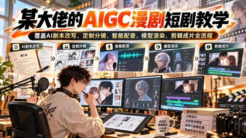 某大佬的AIGC漫剧短剧教学,覆盖AI剧本改写、定制分镜、智能配音、模型渲染、剪辑成片全流程-好游戏网创分享平台
