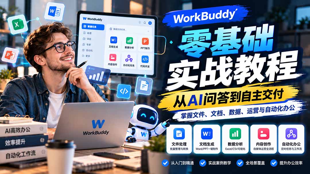 WorkBuddy零基础实战教程：从AI问答到自主交付，掌握文件、文档、数据、运营与自动化办公-好游戏网创分享平台