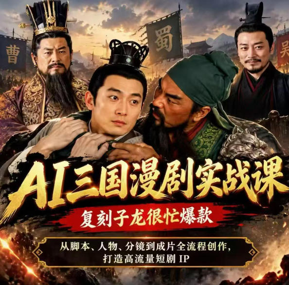 抖音14W粉博主同款AI三国漫剧实战课,复刻子龙很忙爆款,从脚本、人物、分镜到成片全流程创作,打造高流量短剧IP-好游戏网创分享平台