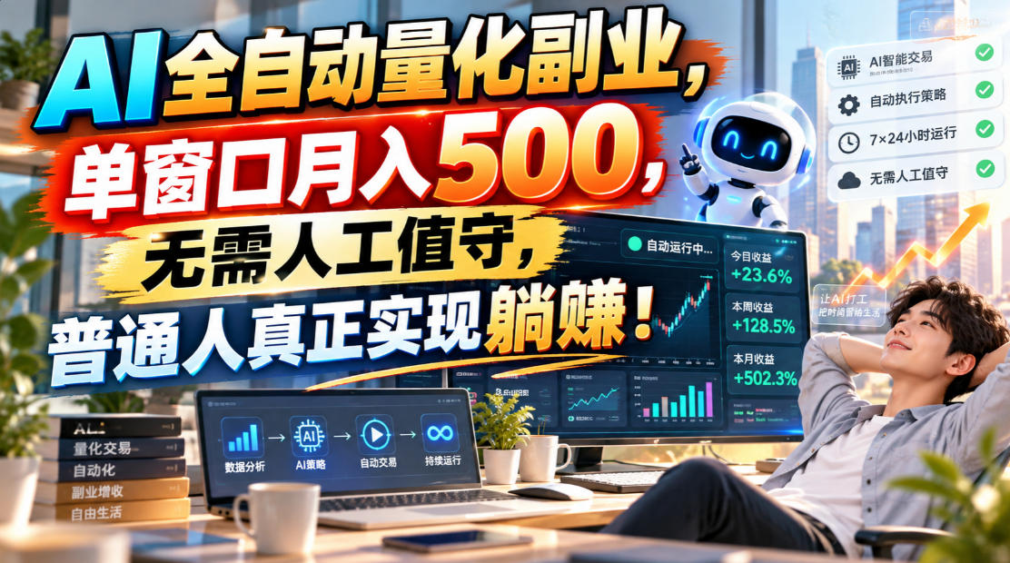 AI全自动量化副业，单窗口月入500，无需人工值守，普通人真正实现躺賺！-好游戏网创分享平台