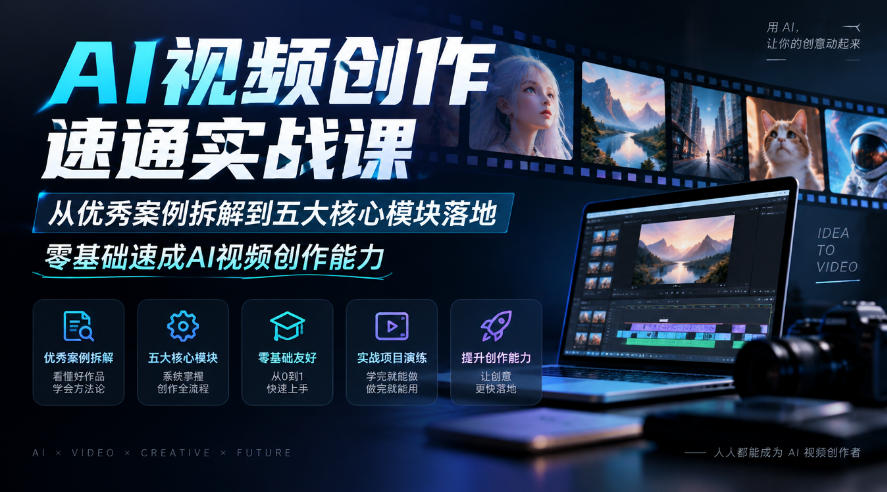 AI视频创作速通实战课|从优秀案例拆解到五大核心模块落地,零基础速成AI视频创作能力-好游戏网创分享平台