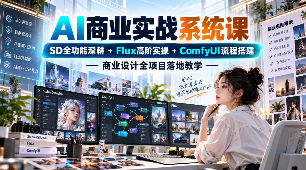 AI商业实战系统课|SD全功能深耕+Flux高阶实操+Comfyui流程搭建,商业设计全项目落地教学-好游戏网创分享平台