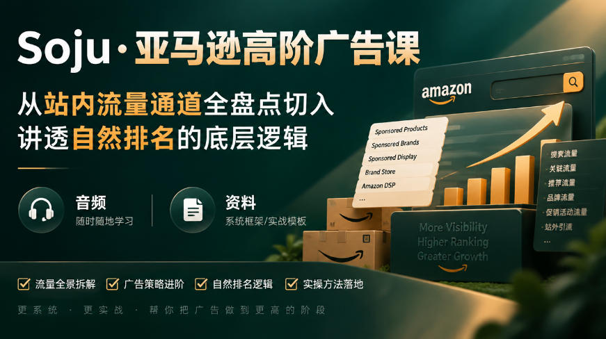 亚马逊高阶广告课，从站内流量通道全盘点切入，讲透自然排名的底层逻辑(直播+音频+资料)-好游戏网创分享平台