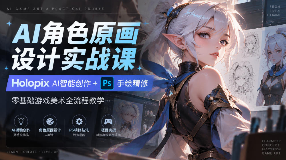 AI角色原画设计实战课｜Holopix AI智能创作+PS手绘精修，零基础游戏美术全流程教学-好游戏网创分享平台