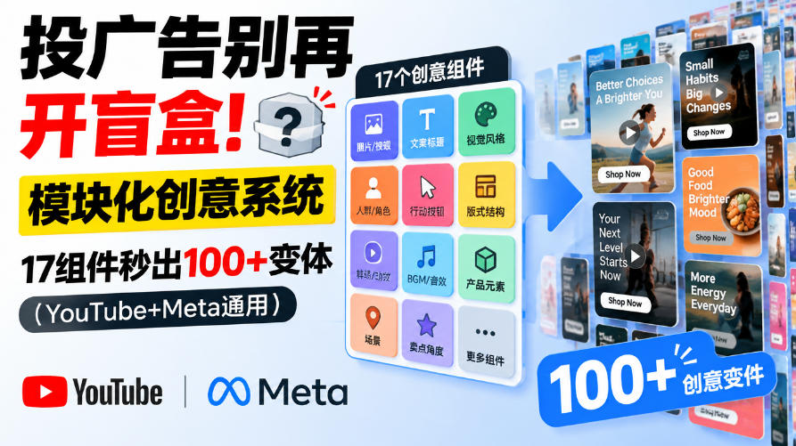 投广告别再开盲盒!模块化创意系统,17组件秒出100+变体(YouTube+Meta通用)【原创双语字幕】-好游戏网创分享平台