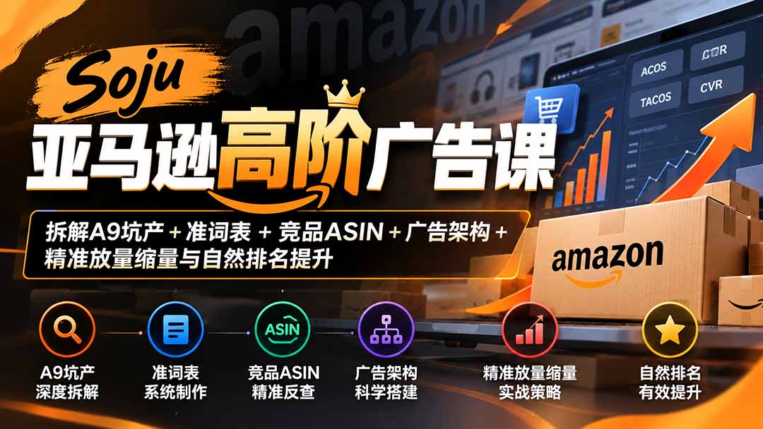 Soju亚马逊高阶广告课：拆解A9坑产+准词表+竞品ASIN+广告架构+精准放量缩量与自然排名提升-好游戏网创分享平台